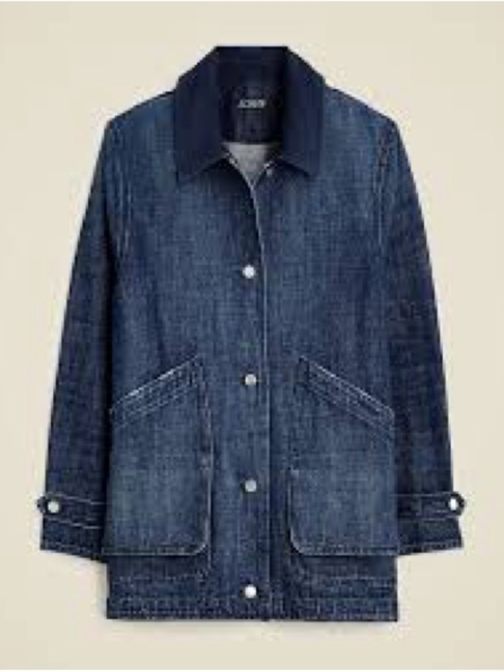 J Crew Denim Barn Jacket Chore Coat Corduroy Collar Dark Blue Size Small
